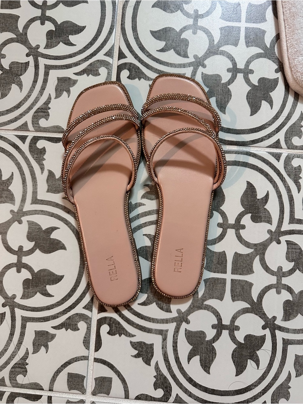 Ella Blush Pink Beaded Strap Slide Sandals
